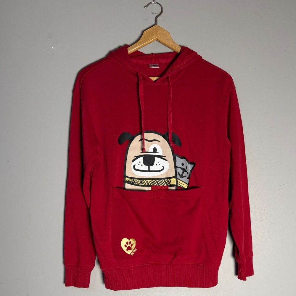 BOBS from Skechers XS Red Dog Hoodie Peeking Pocket Puppy Graphic Sweatshirt